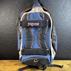 Vintage JanSport Backpack Blue Black Orange‎ Trim Laptop Hiking Daypack School